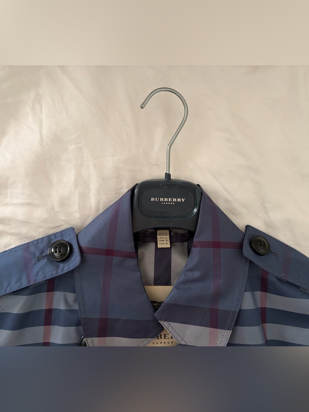 Burberry London Blue Plaid Short Lightweight Trenchcoat Jacket Med/US8/UK10 EUC - Picture 16 of 17